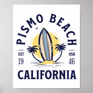 Pismo Beach Californië Surfen Zomer Vakantie Vinta Poster