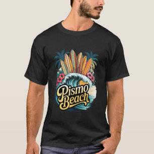 Pismo Beach Surfboards Grafisch met Palmen en Bloe T-shirt