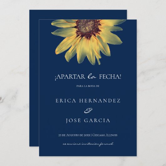 Piso rústico de girasol Save the Date Kaart (Voorkant / Achterkant)