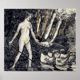 Pissarro - Badende met ganzen 1895 Poster