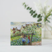 Pissarro - bloeiende pruimelbomen briefkaart (Staand voorkant)
