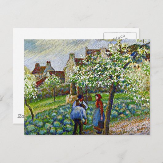 Pissarro - bloeiende pruimelbomen briefkaart (Voorkant / Achterkant)