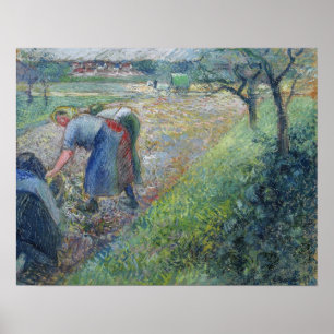 Pissarro - Boeren aan het werk Pontoise 1880 Poster