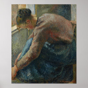 Pissarro - Boerin doet haar laarzen aan 1885 Poster