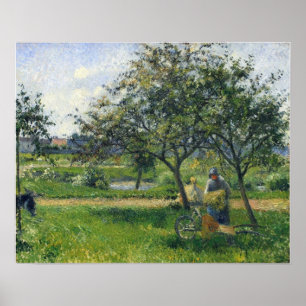 Pissarro - Boerin met handkar in boomgaard 1881 Poster