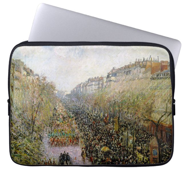 Pissarro - Boulevard Montmartre , Mardi Gras Laptop Sleeve (Voorkant)