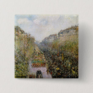 Pissarro - Boulevard Montmartre , Mardi Gras Vierkante Button 5,1 Cm