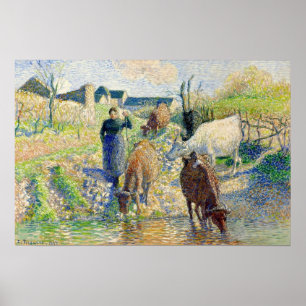 Pissarro - De koeien drenken Osny 1886 Poster