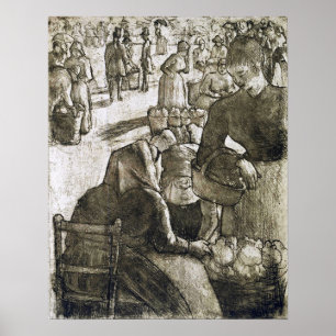 pissarro - groentenmarkt in pontoise poster