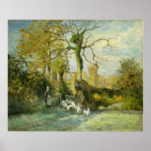 Pissarro - het ganzenmeisje in Montfoucault Poster