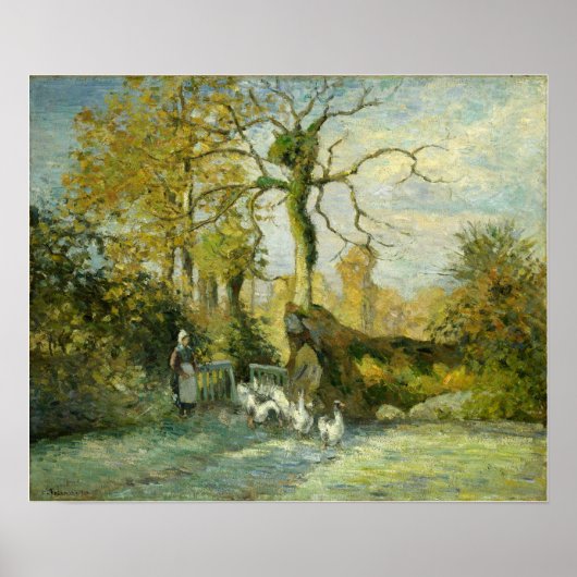 Pissarro - het ganzenmeisje in Montfoucault Poster (Voorkant)