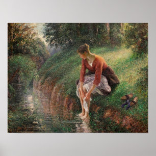 Pissarro - Jong vrouw baadt haar voeten 1895 Poster