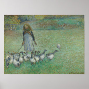 pissarro - jonge herderdess van ganzen 1886 poster