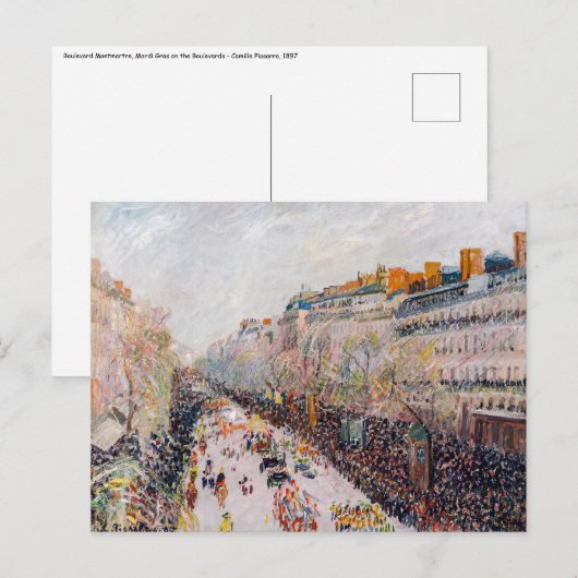 Pissarro - Montmartre, Mardi Gras op de Boulevard Briefkaart (Voorkant / Achterkant)