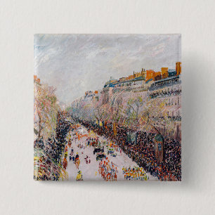 Pissarro - Montmartre, Mardi Gras op de Boulevard Vierkante Button 5,1 Cm