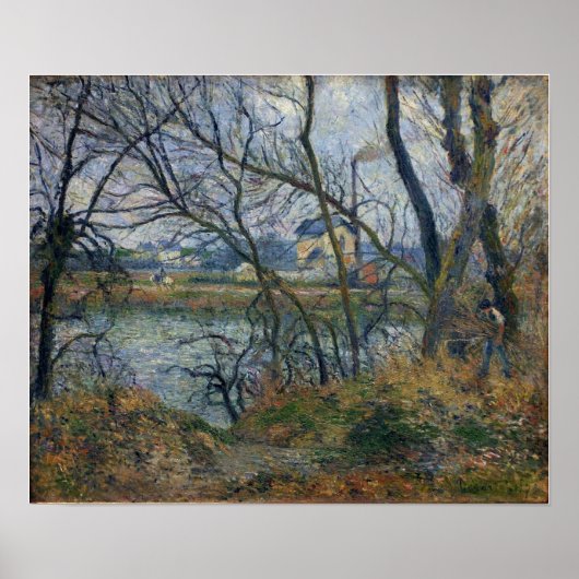 Pissarro - oevers van de Oise bij Pontoise grijs w Poster (Voorkant)