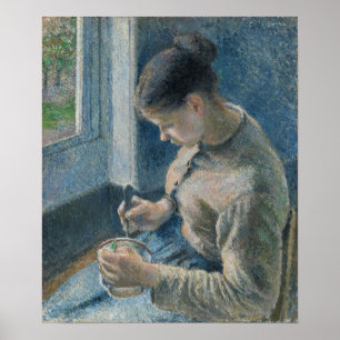 Pissarro - Ontbijt Jong Boerenmeisje Koffie Poster