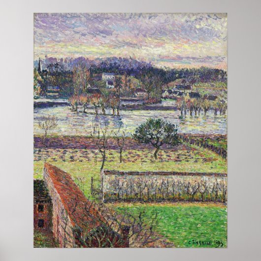 Pissarro - Overstroming Avondeffect Eragny 1893 Poster (Voorkant)