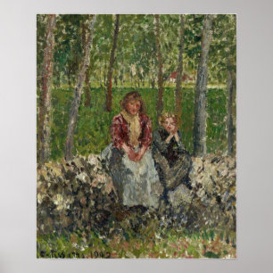 Pissarro - Paasants die onder de bomen zitten, Mor Poster