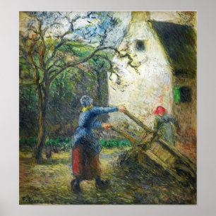 Pissarro - Vrouw die de hand-kart 1880 leegmaakt Poster