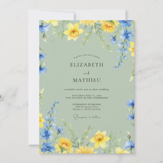 Pistache Azure Narcis Eucalyptus Bruiloft Kaart (Voorkant)