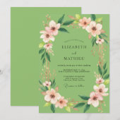 Pistache Blush Bloesem Bruiloft Kaart (Voorkant / Achterkant)