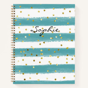 Pistache en Witte Strepen Gouden Glitter Custom Notitieboek