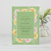 Pistache Geel Ranunculus Eucalyptus Bruiloft Kaart (Staand voorkant)