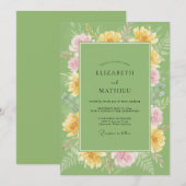 Pistache Geel Ranunculus Eucalyptus Bruiloft Kaart (Voorkant / Achterkant)