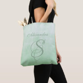 Pistache Grijs stijlvol rustisch monogram Tote Bag (Dichtbij)