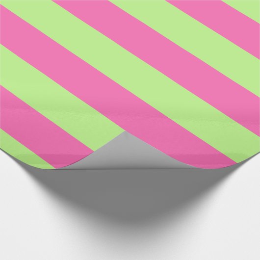 Pistache Groen, Heet Roze #2 XL Preppy Stripe 1X Cadeaupapier (Hoek)