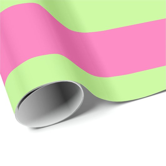 Pistache Groen, Heet Roze #2 XL Preppy Stripe 1X Cadeaupapier (Rol Hoek)