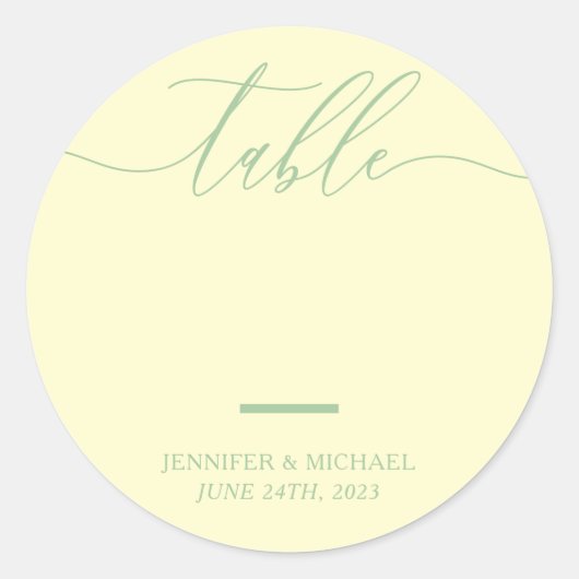 Pistache Huwelijksstoel Script Tafel Nummers Ronde Sticker (Voorkant)