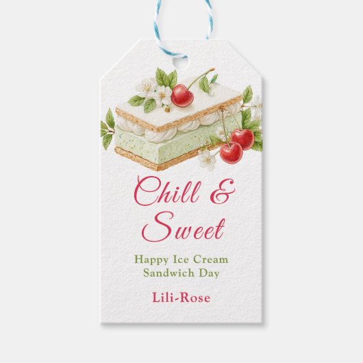 Pistache Ice Cream Sandwich Day Waterverf Cadeaulabel (Voorkant)