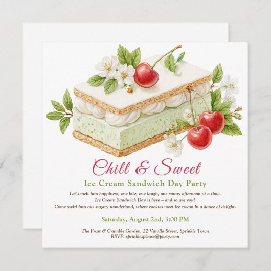 Pistache Ice Cream Sandwich Day Waterverf Save The Date (Voorkant / Achterkant)