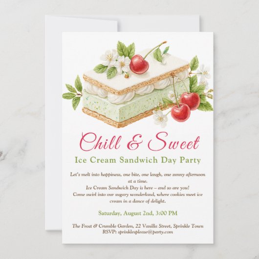 Pistache Ijs Sandwich Dag Waterverf Kaart (Voorkant)