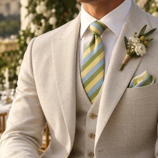 Pistacheboter Geel Hemelblauw Preppy Bruiloft Stropdas