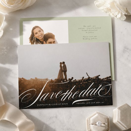 Pistachegroene fotohuwelijk save the date