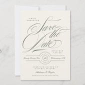 Pistachegroene script huwelijksfoto save the date (Voorkant)