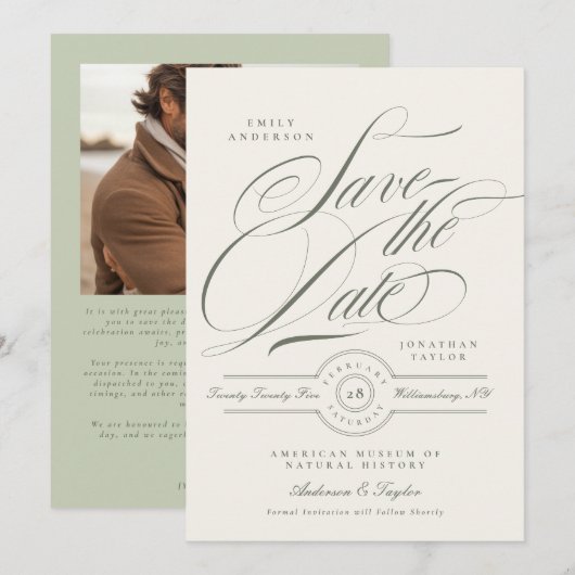 Pistachegroene script huwelijksfoto save the date (Voorkant / Achterkant)