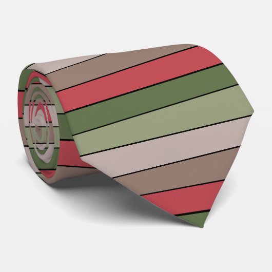 Pistachenoot Shell Groen Rood Bruin Strepen Stropdas (Opgerold)