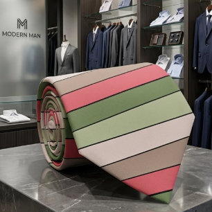 Pistachenoot Shell Groen Rood Bruin Strepen Stropdas