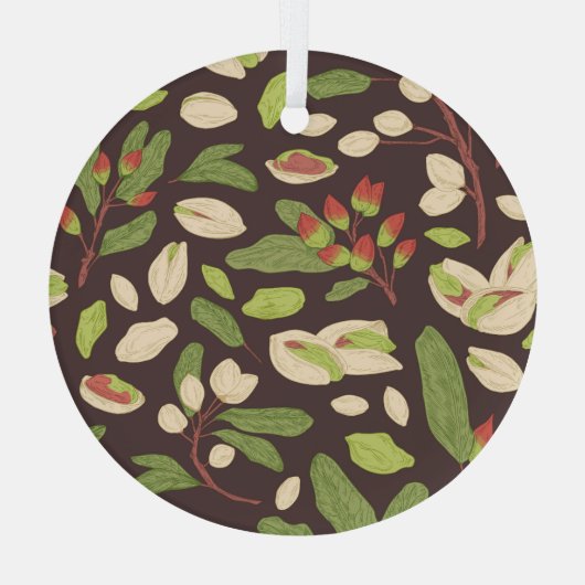 Pistachenoten: Zwart handgetekend naadloos. Glas Ornament (Achterkant)