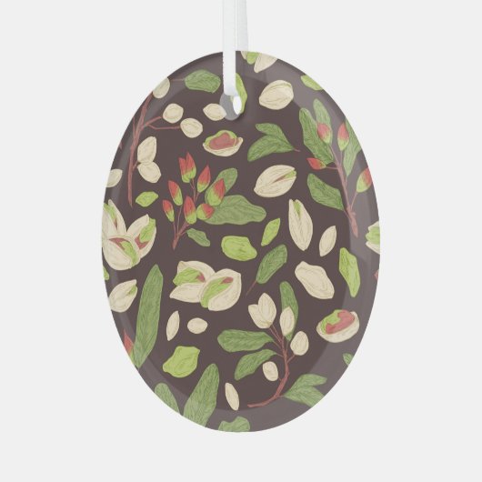 Pistachenoten: Zwart handgetekend naadloos. Glas Ornament (Voorkant links)