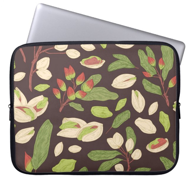 Pistachenoten: Zwart handgetekend naadloos. Laptop Sleeve (Voorkant)