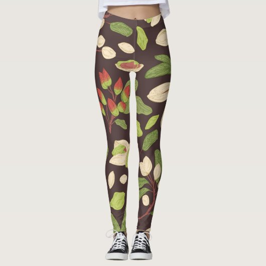Pistachenoten: Zwart handgetekend naadloos. Leggings (Voorkant)