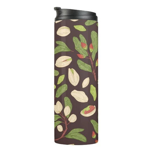 Pistachenoten: Zwart handgetekend naadloos. Thermosbeker (Geroteerd rechts)