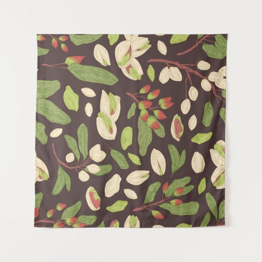 Pistachenoten: Zwart handgetekend naadloos. Wandkleed (Voorkant (horizontaal))