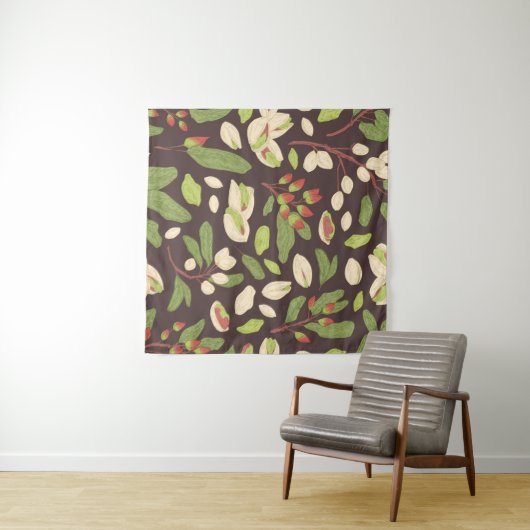 Pistachenoten: Zwart handgetekend naadloos. Wandkleed (In Situ (horizontaal))