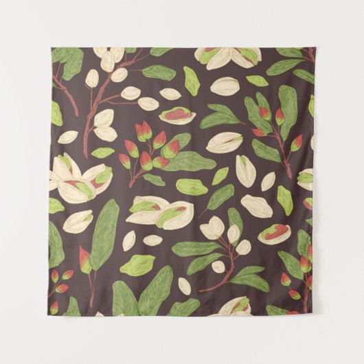 Pistachenoten: Zwart handgetekend naadloos. Wandkleed (Voorkant)